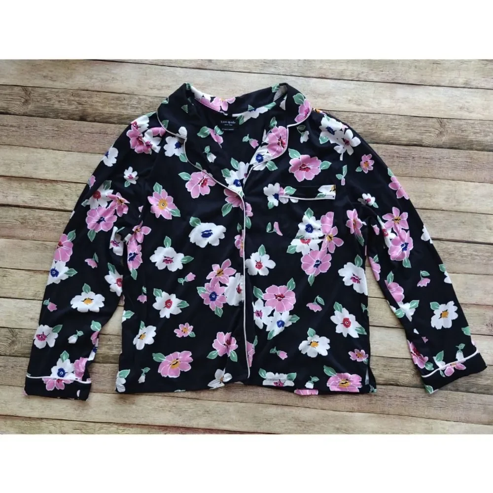 Kate Spade Floral Pajama Set Black Pink Size Large / X-Large
